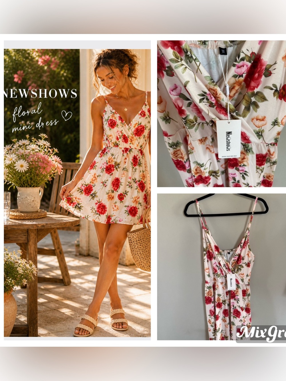 NWT Newshows Floral Mini Dress Adjustable Straps Summer Sundress Women’s Medium
